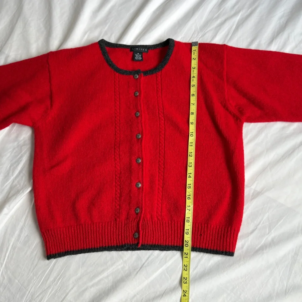 Red Button-Up Women's Sweater by Limited %100 wool in bright red color - Picture 8 of 11